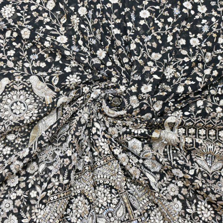 Dyed Viscose Georgette Zari Sequins Embroidery Fabrics