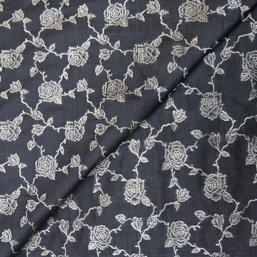 Black Pure row silk Zari Brocade fabric.| 165-192
