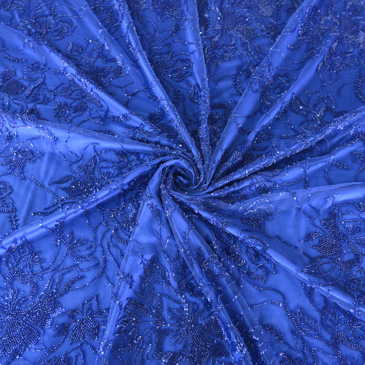 Blue Imported Net Fabric with allover Sequins & Zari Embroidery