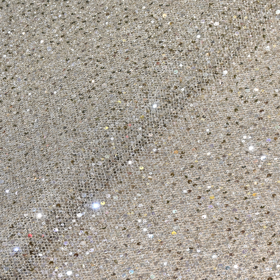 Champagne Gold Color Imported Heavy Sequin Embroidery Net Fabric- ED1605-2