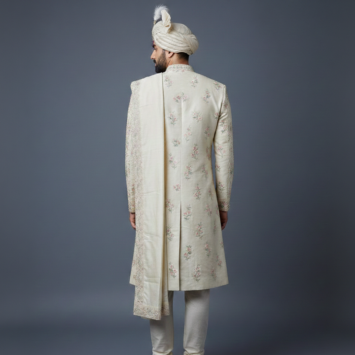 Baby Pink Wedding Sherwani in allover Sequins & Threadwork Embroidery | Luxury Wedding & Groom Wear