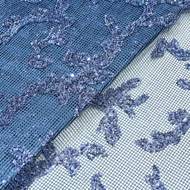 Dusky Blue Color Imported Net Base Cut Dana Sequence Work Embroidery Fabric