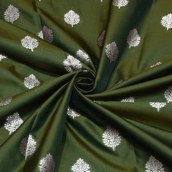 Mehndi Green Color Katan Silk Zari Buti Brocade Fabric