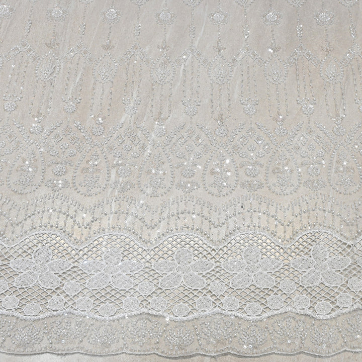 Premium Imported Heavy Moti, Beaded & Sequins Embroidered Net Fabric- 8828138-01