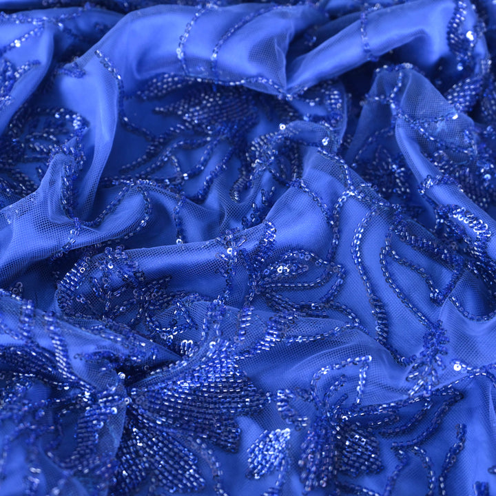 Blue Imported Net Fabric with allover Sequins & Zari Embroidery