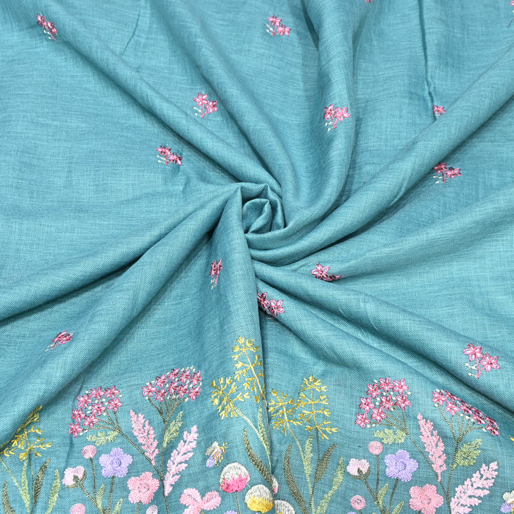 Floral Linen Thread Embroidered Designer Fabric - TF40161-3