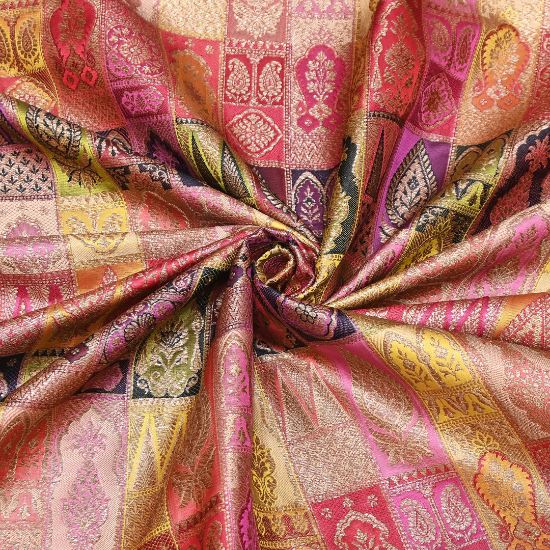 Multi Rangoli Brocade Fabric – Premium Zari Woven Designer Brocade Fabric 001006-A24