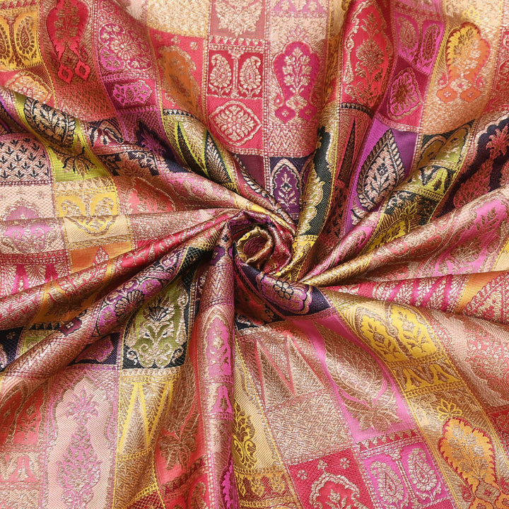 Multi Rangoli Brocade Fabric – Premium Zari Woven Designer Brocade Fabric 001006-A24