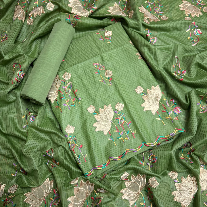 Pure Mal Chanderi Patch Work Unstitched Suit Set - LF1201