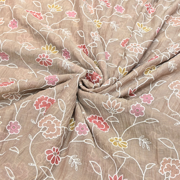 Mul Chanderi Floral Embroidery Fabric  – Lightweight Designer Summer Fabric GT0031-03