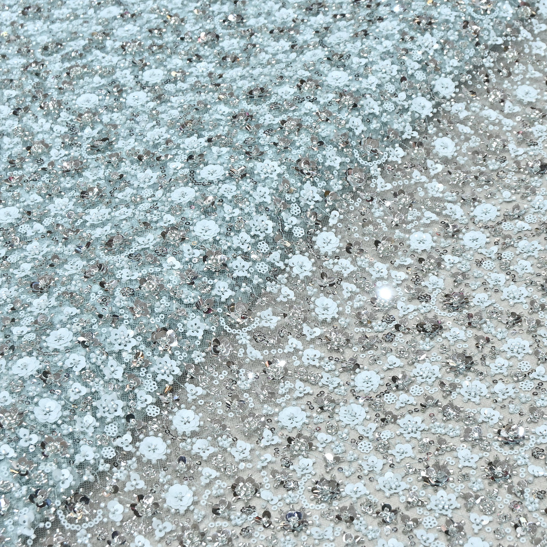 Aqua Blue Color Luxury Imported Net Fabric featuring Heavy Cut Dana &amp; Sequins Embroidery ED1533-03