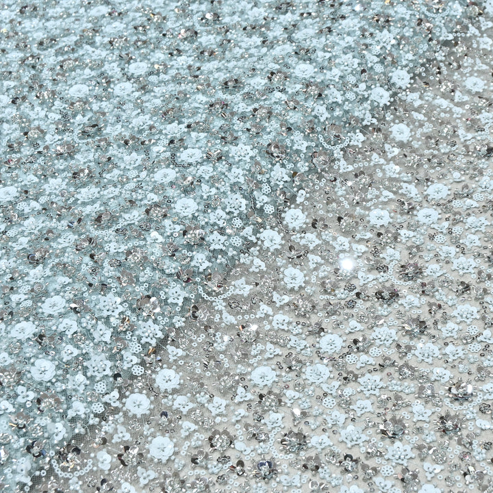 Aqua Blue Color Luxury Imported Net Fabric featuring Heavy Cut Dana &amp; Sequins Embroidery ED1533-03