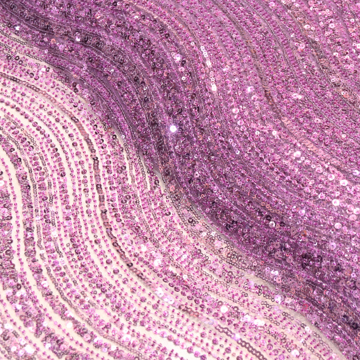 Reddish Magenta Color Luxury Imported Heavy Cut Dana & Sequins Embroidered Net Designer Fabric ED1533-1B