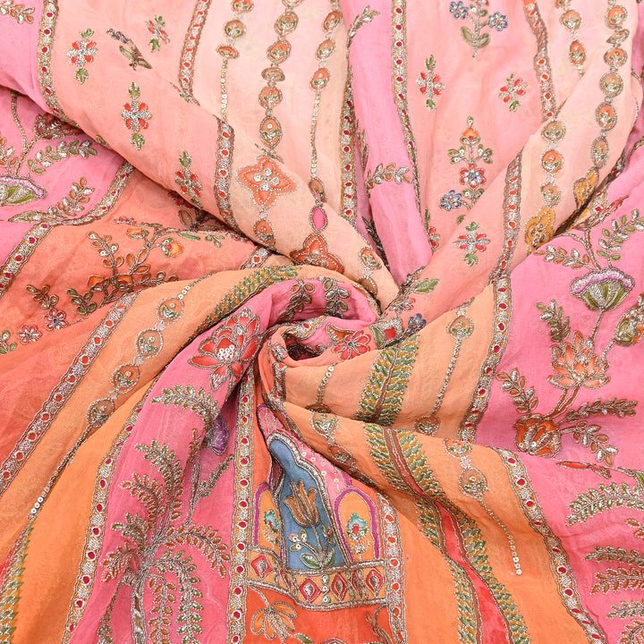 Premium Viscose Georgette Position Print Fabric With Zari Sequence Embroidery - Designer Ethnic Fabric-00P300-2