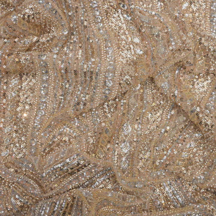 Beige Net Imported Embroidery Fabric.| 027-550