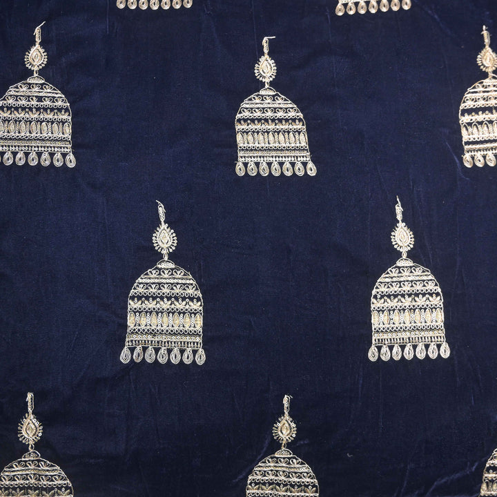 Blue Embroidery Zari Work velvet fabric |  947-266B