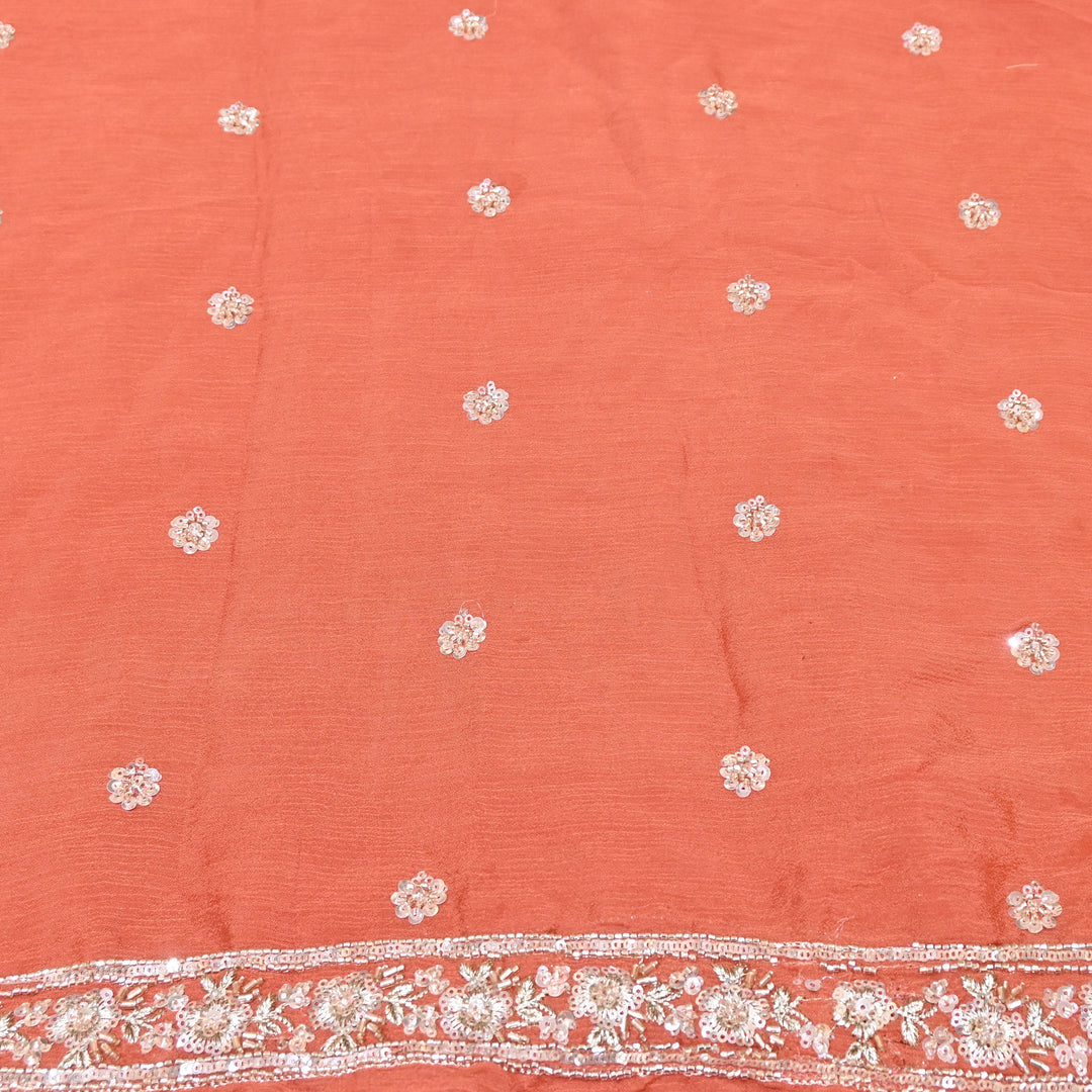 Orange Chinon Fabric with Zari & Sequins Embroidery