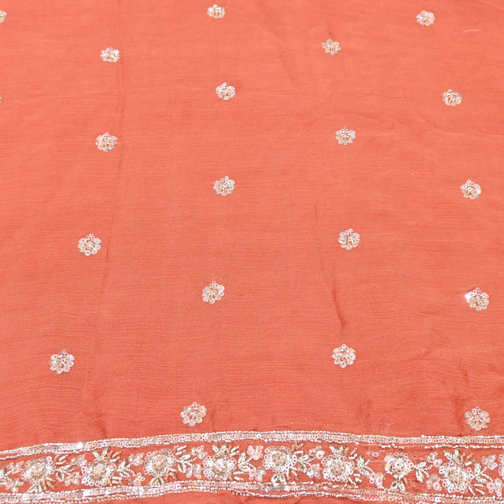 Orange Chinon Fabric with Zari & Sequins Embroidery