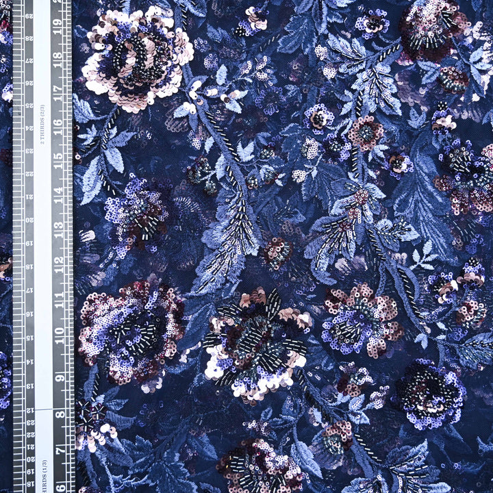 Navy Blue Net Imported Embroidery Fabric.| 24T950