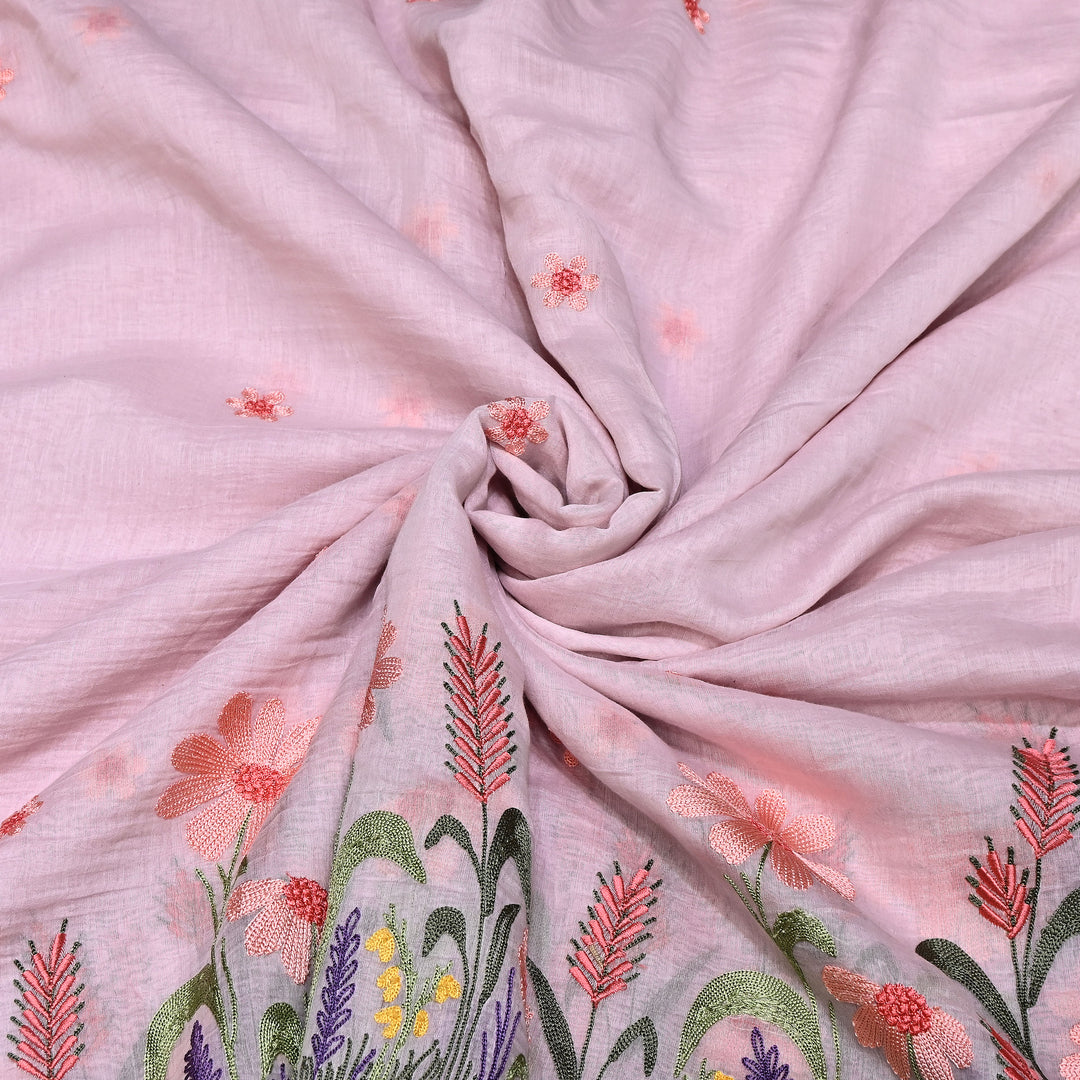 Mul Chanderi Floral Thread Embroidery Fabric – Soft Breathable Designer Fabric- V1659C-2
