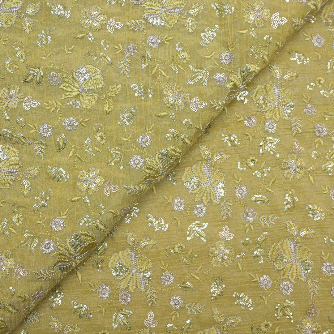 Mustard Olive Crush Tissue Embroidery Fabric.| 852-591MO