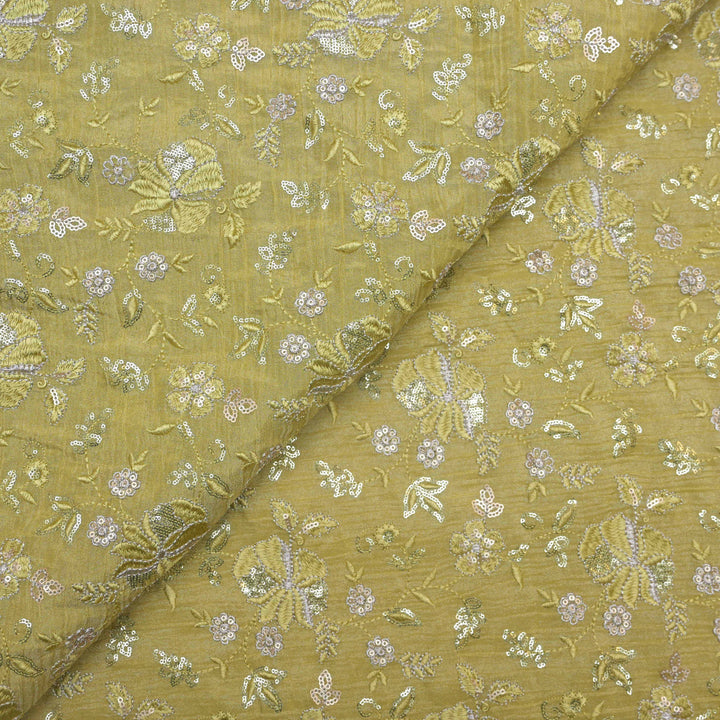 Mustard Olive Crush Tissue Embroidery Fabric.| 852-591MO