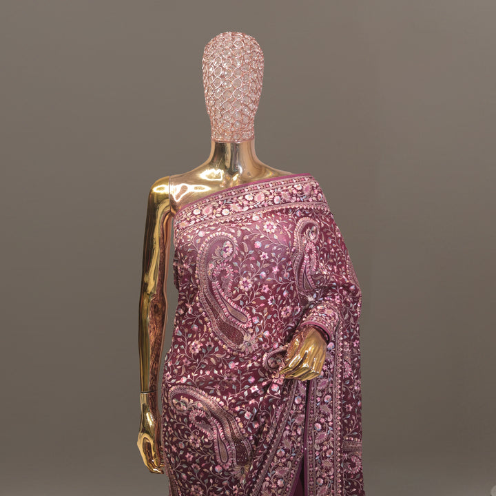 Aaliyah Dark Purple Georgette Kashmiri Saree