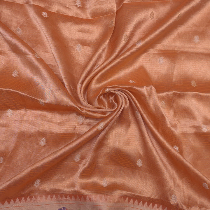 Rusty Orange Brocade Tissue Fabric with Threadwork Embroidery