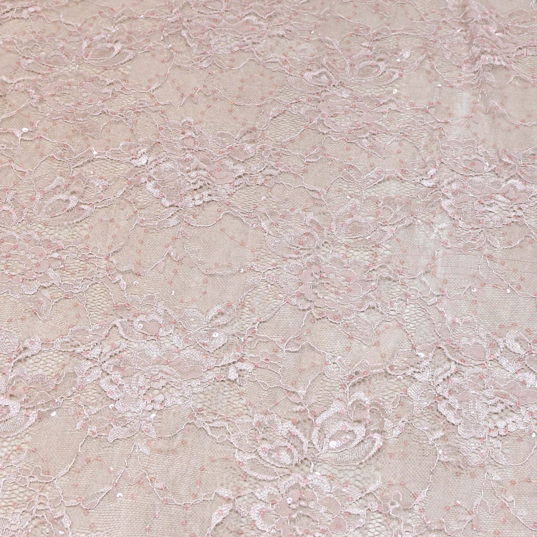 Pastel Pink Cord Lace Fabric