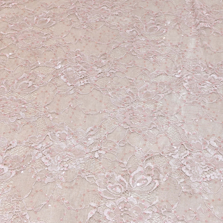 Pastel Pink Cord Lace Fabric
