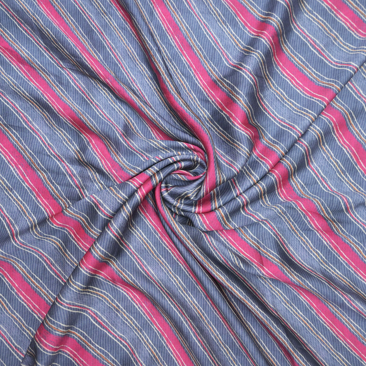 Blue Modal Satin Fabric in Digital Print