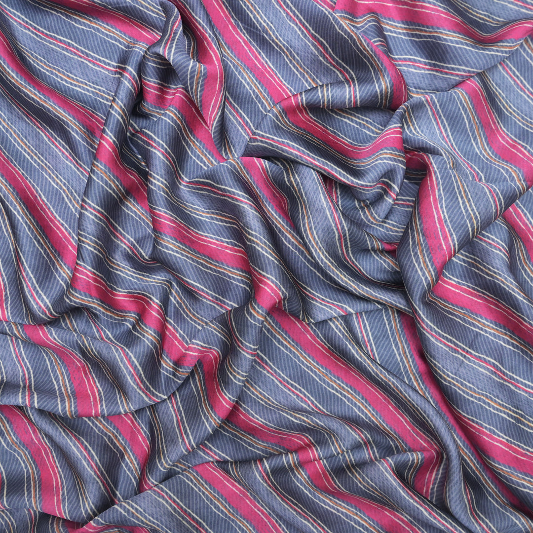 Blue Modal Satin Fabric in Digital Print