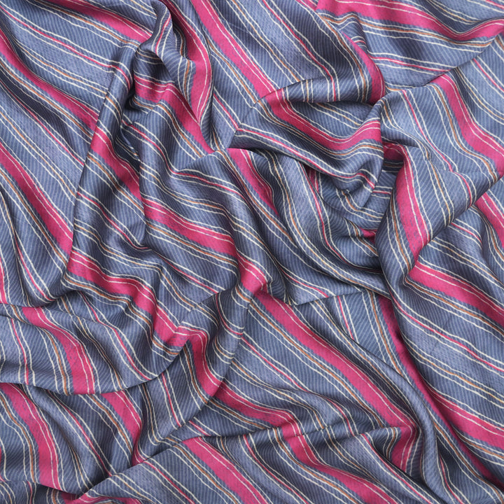 Blue Modal Satin Fabric in Digital Print