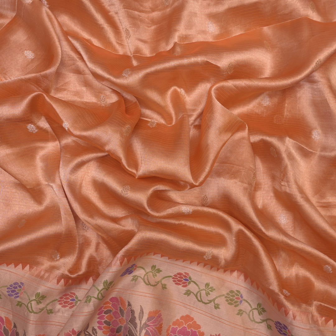 Rusty Orange Brocade Tissue Fabric with Threadwork Embroidery