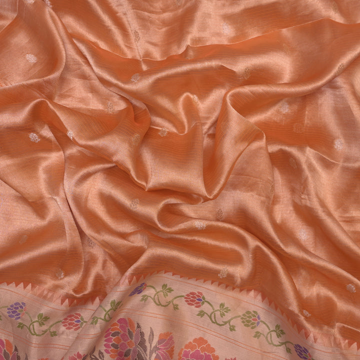 Rusty Orange Brocade Tissue Fabric with Threadwork Embroidery