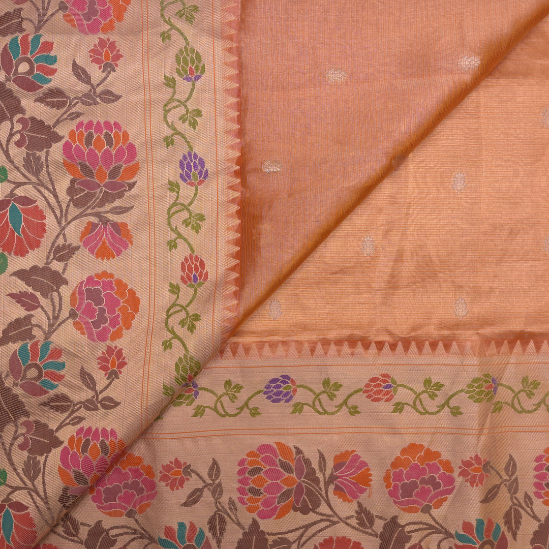 Rusty Orange Brocade Tissue Fabric with Threadwork Embroidery