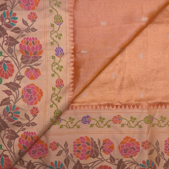 Rusty Orange Brocade Tissue Fabric with Threadwork Embroidery