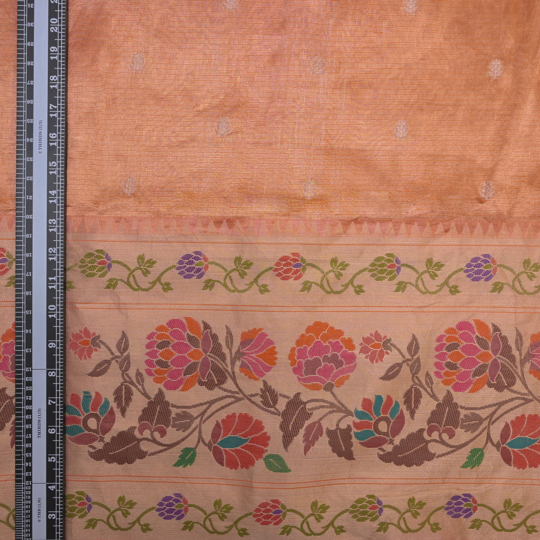 Rusty Orange Brocade Tissue Fabric with Threadwork Embroidery