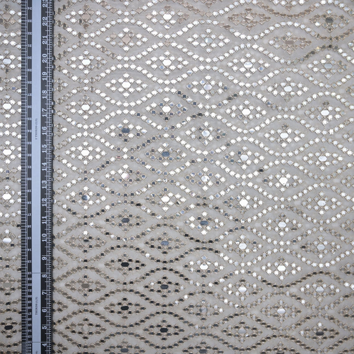 White Georgette Dyeable Fabric with allover Zari Mirrorwork & Sequins Embroidery