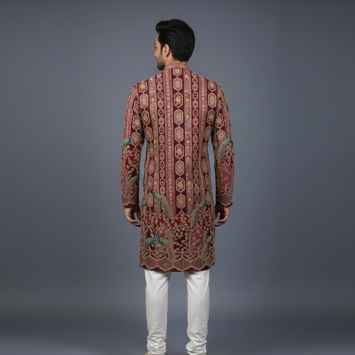 Maroon allover Embroidery Crepe Kurta Set