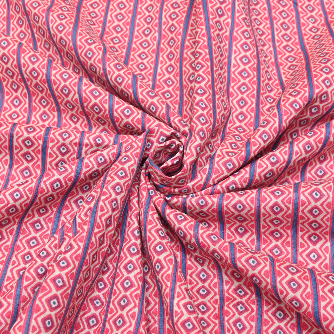 Magenta Cotton Linen Print