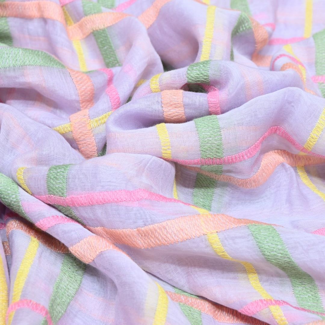 Lavender Color Mul Chanderi Thread Embroidery Fabric – Soft Lightweight Designer Fabric-V2189C-2
