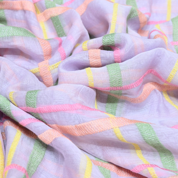 Lavender Color Mul Chanderi Thread Embroidery Fabric – Soft Lightweight Designer Fabric-V2189C-2