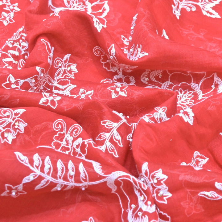 Dyed Mul Chanderi Sequins Embroidery Fabrics