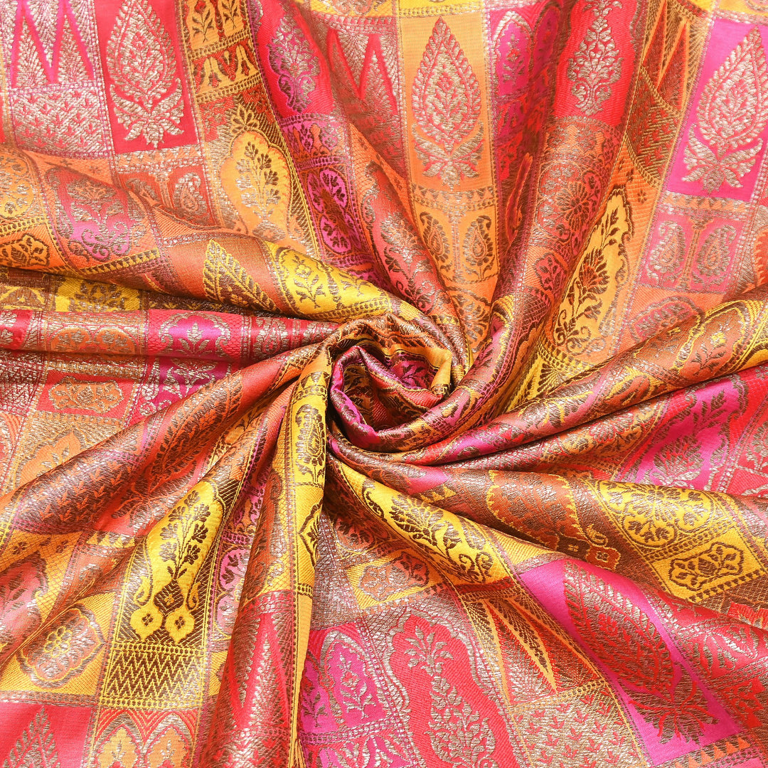 Multi Rangoli Brocade Fabric – Premium Zari Woven Designer Brocade Fabric 001006-A9