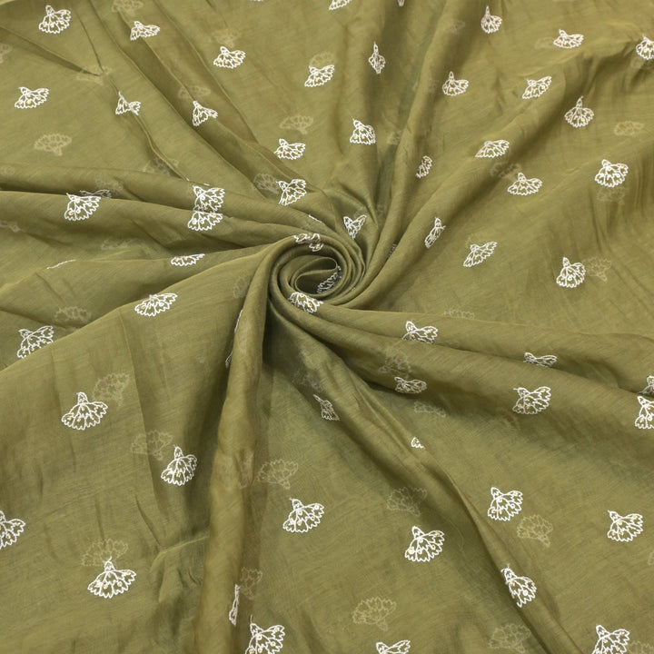 Cotton Chanderi Thread With Sequins Embroidery Fabric