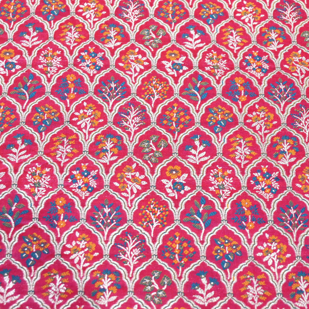 Magenta Satin Mina Zari Brocade Fabric