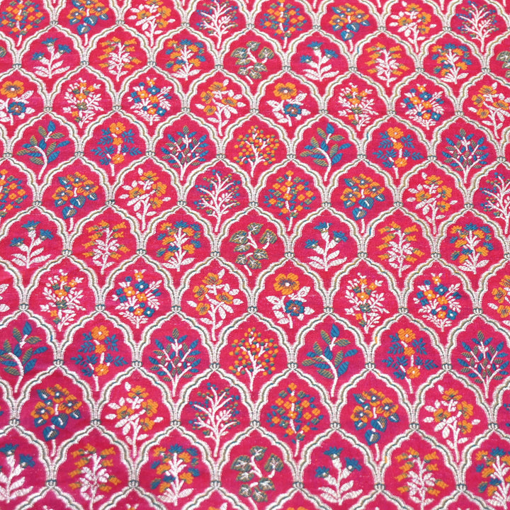 Magenta Satin Mina Zari Brocade Fabric