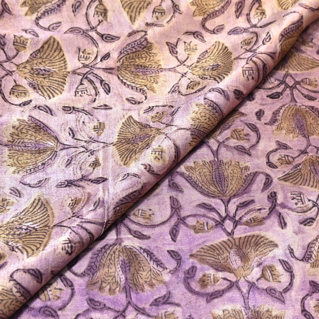 Mushrum Satin Vanaspati Print Fabric– Soft Luxury Designer Printed Fabric KK1217-1A