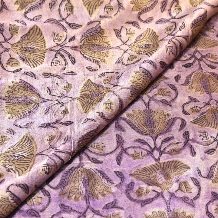 Mushrum Satin Vanaspati Print Fabric– Soft Luxury Designer Printed Fabric KK1217-1A